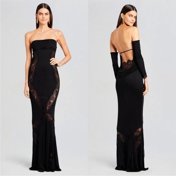 NWT Retrofete Chandler Dress Embroidered Lace Strapless Open Back Maxi Black Lg - Picture 1 of 13